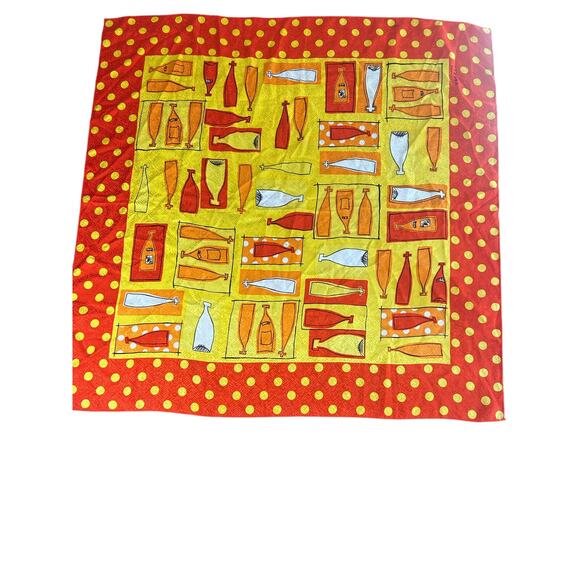 Adrianna Papell- Vtg Silky Vibrant Square Scarf- Orange Red Dots Wine 34x34" - Picture 3 of 5